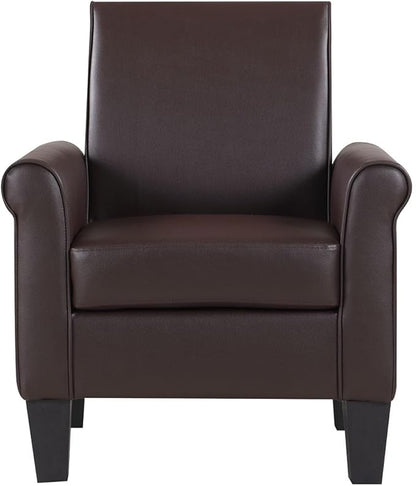 Pu Leather Accent Chair Set of 2, Overstuffed Mid Century Modern Living Room Chairs Upholstered Comfortable Reading Chair Fake Leather Armchair for Bedroom, Office -Brown