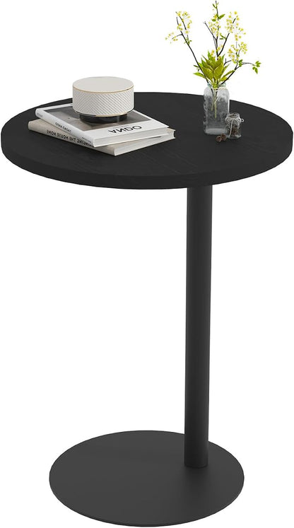 C Shaped End Table, Round Side Table, Small Drink Tv Tray Table for Small Spaces,Modern Accent Nightstand with Metal Leg for Living Room, Bedroom, Corners, and Office(Black)