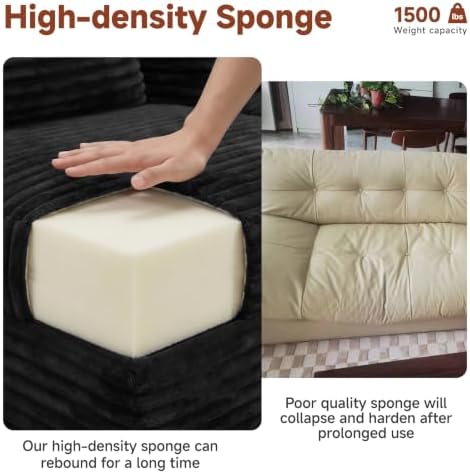 Couch ≈105inch,L-Shaped Sofa,Boneless Couch,with Chaise (Black)
