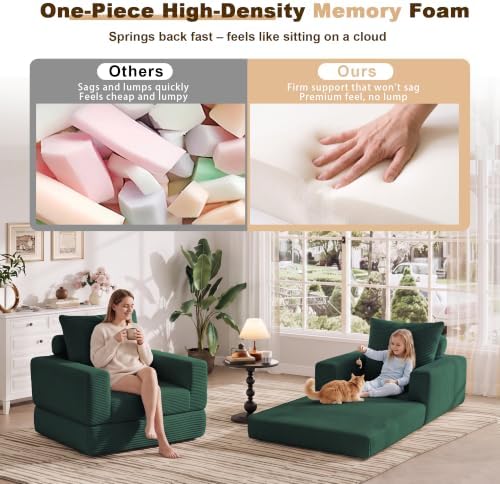 Boneless Convertible Futon Sofa Bed, Corduroy Folding Floor Sleeper Chair