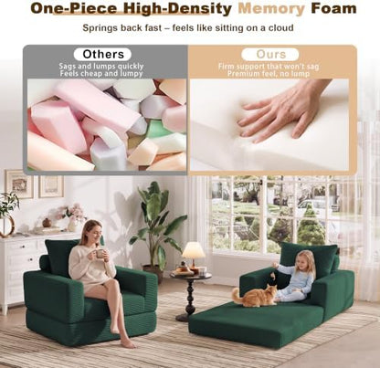 Boneless Convertible Futon Sofa Bed, Corduroy Folding Floor Sleeper Chair
