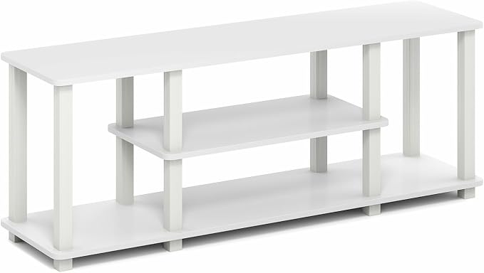 Furinno Turn-S-Tube TV Stand, 3-Tier No Tools 3D Entertainment Center with Open Shelf, TV Console for TV up to 50 Inch, with Square Tube, for Living Room, Bedroom, White