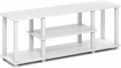 Furinno Turn-S-Tube TV Stand, 3-Tier No Tools 3D Entertainment Center with Open Shelf, TV Console for TV up to 50 Inch, with Square Tube, for Living Room, Bedroom, White