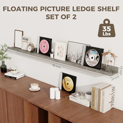 48 Inch Floating Shelves, Grey Picture Ledge Shelf Set of 2