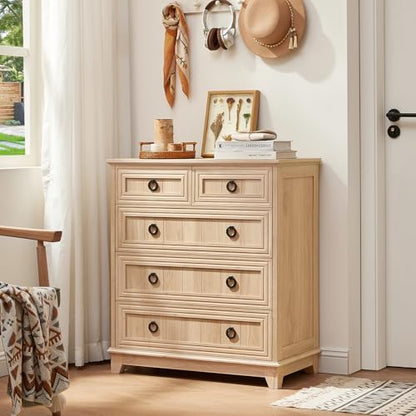 Joaxswe Farmhouse 5 Drawer Dresser for Bedroom, 33.2" Tall Chest of Drawers