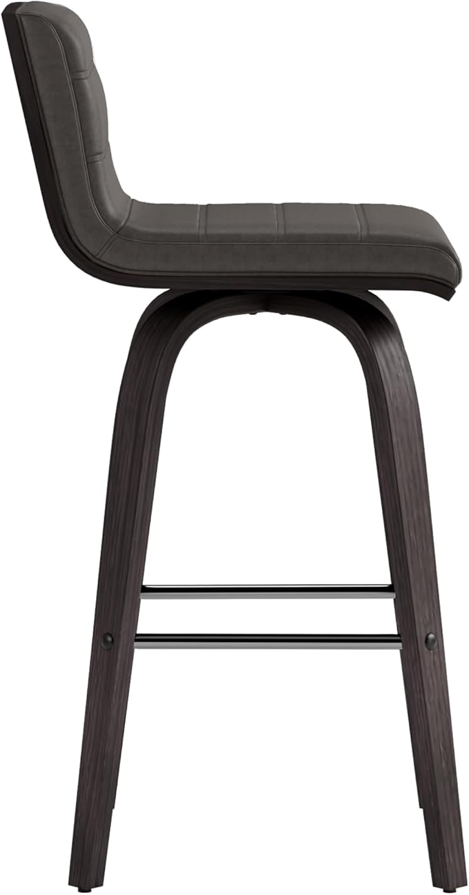 Armen Living Vienna Counter Height Barstool Brushed Wood Finish Faux Leather Kitchen and Dining, 26" Counter Height, Black/Gray, More color/size option