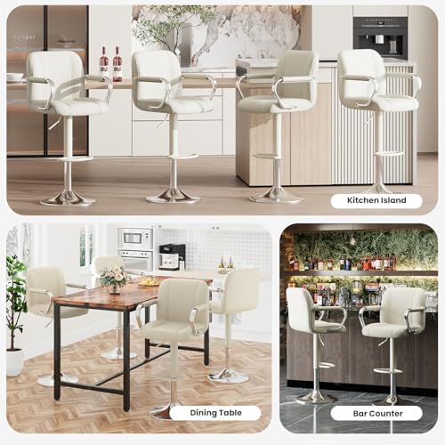 MALOL Set of 1 Beige Counter Chairs with Backs – Adjustable Swivel High Chairs for Kitchen Island, Modern Seating, Taburetes para Barra de Cocina, Island Stools for Home Bar