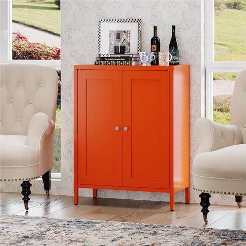 COFaR 31.5"H Metal Bathroom Storage Cabinet, Small Organizer Cabinet,Orange