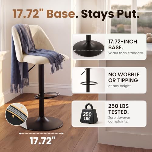 COLAMY Adjustable Upholstered Bar Stools Set of 6,360° Swivel Counter Height Chairs with Soft Cushioned Seat & Stable Metal Base for Kitchen Island,250 LBS Capacity,Easy Assembly,Beige