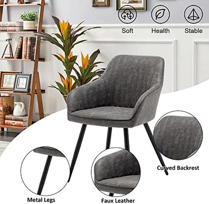 Faux Leather Accent Chair Set of 2 Upholstered Living Room Chair Brown Gray