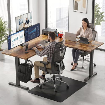 farexon 63x55 in L Shaped Standing Desk Adjustable Height Corner Desk,Brown