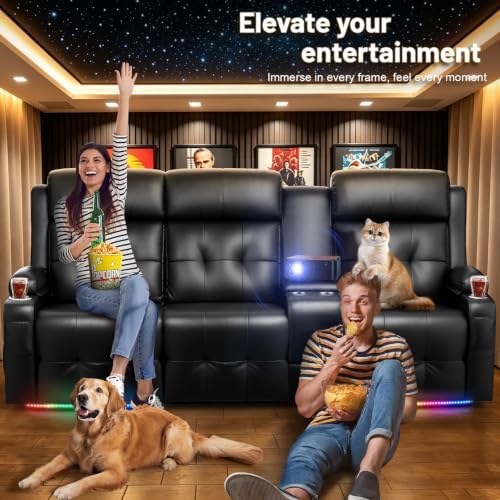 RV Loveseat Recliner Sofa, Home Theater Seating with Console & Massage