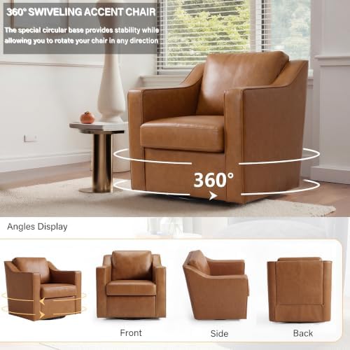 Faux Leather Swivel Accent Chairs Set of 2, Living Room Chair, Brown