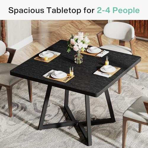 Tribesigns Square Dining Table for 2, 31.5" Industrial Dinner Table with Metal Base, Kitchen Table for Dining Room, Small Space, Apartment