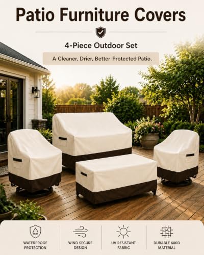 4-Piece Patio Furniture Set Covers Outdoor Waterproof 600D Heavy Duty