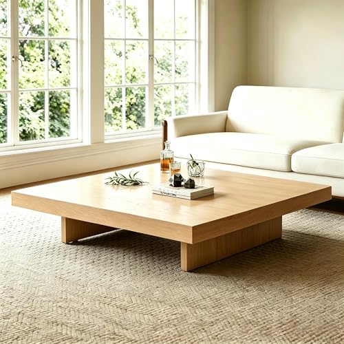 Solid Wood Rectangular Coffee Table, 1.6-Inch Thick Top, Modern Minimalist Center Table for Living Room, Apartment, Office or Lounge
