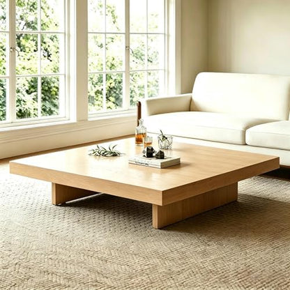 Solid Wood Rectangular Coffee Table, 1.6-Inch Thick Top, Modern Minimalist Center Table for Living Room, Apartment, Office or Lounge