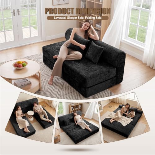 59.1" Convertible Sofa Bed, Trifold Boneless Couch for Living Room
