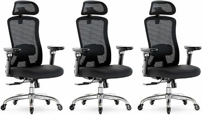 Marsail Ergonomic Office Chair with 6D Armrests, 3D Adjustable Headrest, Slide Seat, Lumbar Support, and 4-Position Tilt Lock – Big and Tall Office Chair with 330 lbs Capacity, Pack of 3