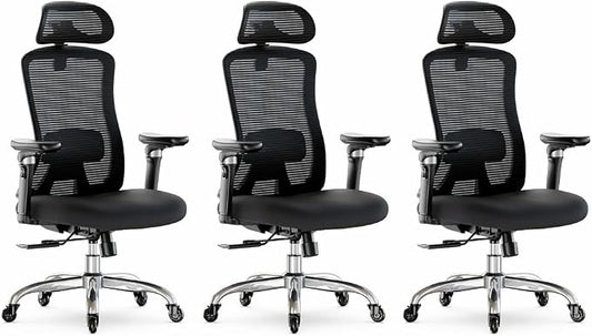 Marsail Ergonomic Office Chair with 6D Armrests, 3D Adjustable Headrest, Slide Seat, Lumbar Support, and 4-Position Tilt Lock – Big and Tall Office Chair with 330 lbs Capacity, Pack of 3
