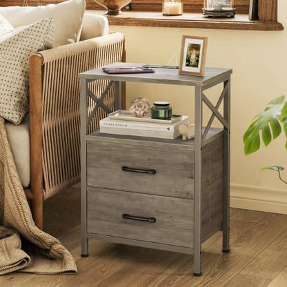 Huuger Nightstand Set of 2 with Charging Station, USB-C Port, End Tables