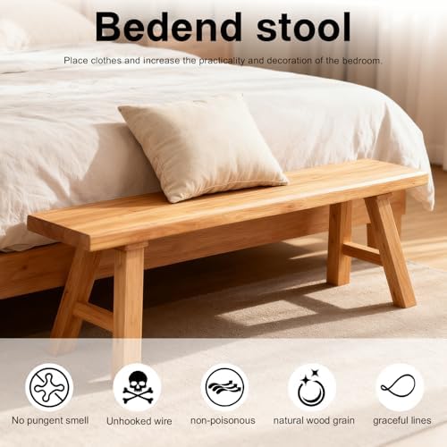 Front Entryway Bench Indoor Hallway Bedroom End of Bed Farm House Rustic Dining Table Vintage Narrow Noodle Bench Solid Wood (L 63″x10.2″W x 17.7″H)