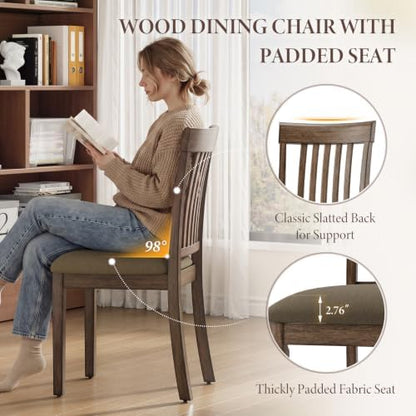 Wooden Dining Chairs Set of 4 with Walnut Wood Legs and Cushion Seat