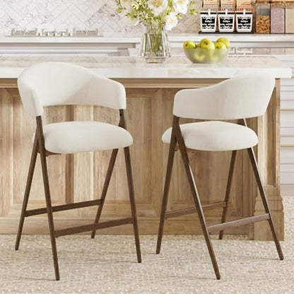 COLAMY Bar Stools Set of 4, 26" Counter Height Barstools with Backs, Modern Upholstered Bar Chairs with Metal Legs for Kitchen Island Counter, Dining Room, Beige