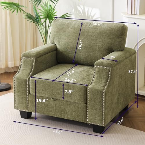 Rexulqo 38'' Oversized Accent Chair with Armrest Organizer,Chenille,Green