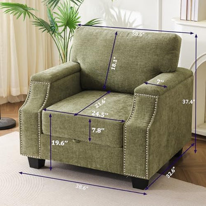 Rexulqo 38'' Oversized Accent Chair with Armrest Organizer,Chenille,Green