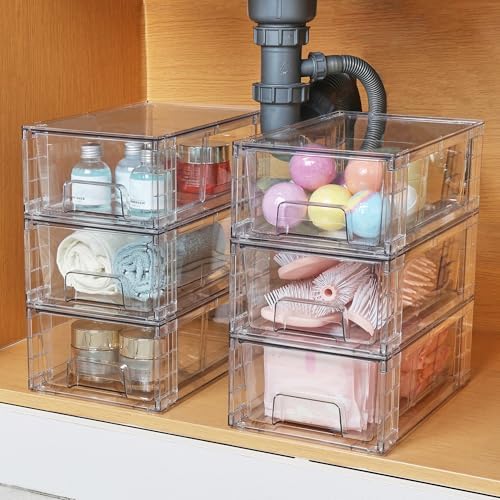 Vtopmart 2 Pack Stackable Clear Drawer with Dividers