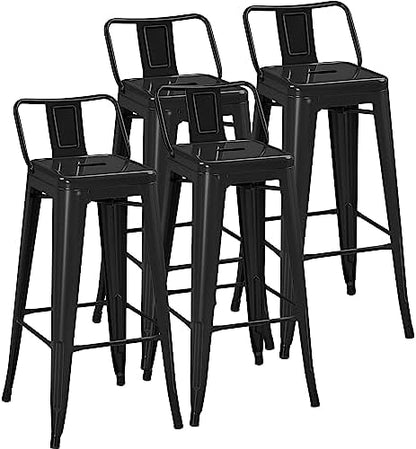 Yaheetech 30 Inch Metal Bar Stools Set of 4 Bar Chairs with Low Back, Black