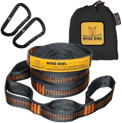 Wise Owl Outfitters Hammock Straps for Trees – 10ft Heavy-Duty Tree Hanging Kit with Carabiners, 38 Loops & Hooks – Essential Hammock Accessories for Camping