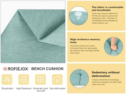 42 Inch Bench Cushion with Non-Slip Bottom - High Density Foam Tufted Long Seat Pad for Indoor Window, Dining, Piano & Garden Furniture(Light Green, 42x16x4)