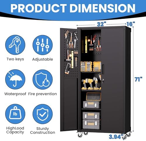 Metal Storage Cabinet for Garage, Tool Cabinet, Utility Cabinet