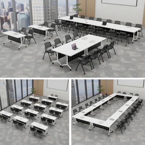 Okeysen Conference Room Table 2 Pack with Privacy Barrier, Modern Folding Training Tables with Flip Top, Mobile Table with Four Locking Wheels, Executive Desk for Meeting Room, Office, Classroom
