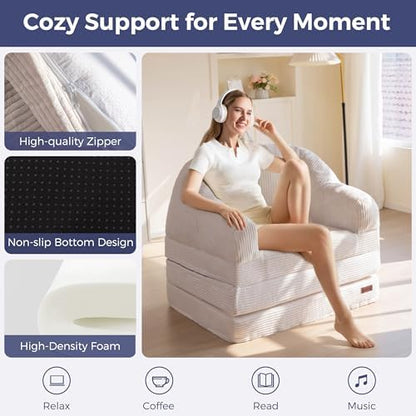 MAXYOYO Folding Sofa Bed with Backrest, Boneless Fold Out Couch with Handle