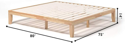 Giantex King Wood Platform Bed Frame, 14 Inch Solid Rubber Wood Mattress Foundation, Heavy Duty Wooden Slats Support, No Box Spring Needed, Easy Assembly, Natural
