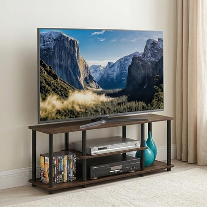 3-Tier Open Frame Rectangular Entertainment Center with Storage Shelf, TV Console for TV up to 50 Inch, Toolless Assembly TV Stand, for Bedroom, Living Room, Columbia Walnut