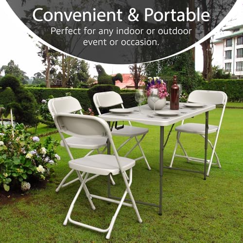 4 Feet Foldable Table Adjustable Height with Built in Handle, Steel Legs | 4FT Heavy Duty Portable | Perfect for Party Dining Wedding Events Picnic Indoor Outdoor Camping Utility Folding - 4 Foot