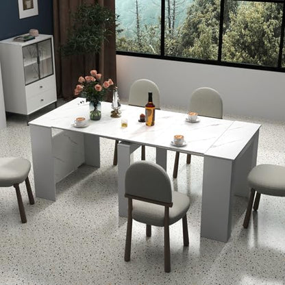 Extendable Dining Room Table for up to 12 People 20-119 inch White Marble
