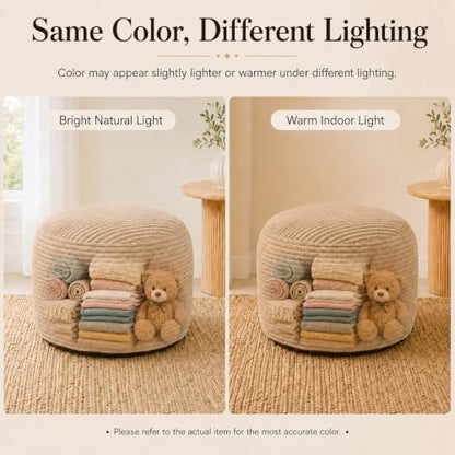 Storage Pouf Cover, No Filler, Corduroy, Light Camel, 24 Inch
