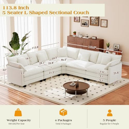 Hanherry Modular Sectional Sofa,Cloud Couch for Living Room,Modern Deep Seat Sofa Chenille Fabric Comfy Couches with Throw Pillows & Movable Ottoman for Apartment