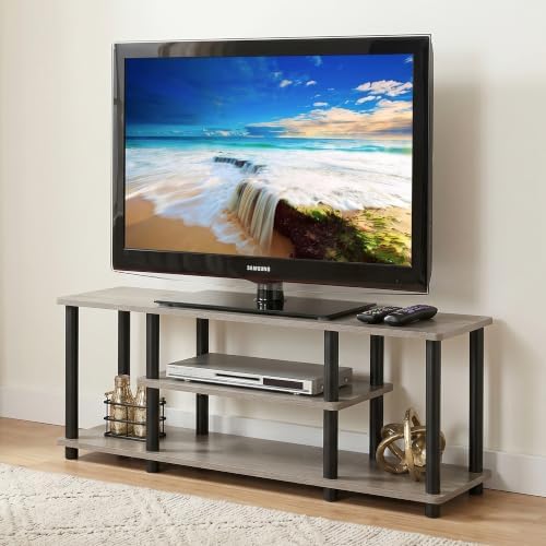 3-Tier Open Frame Rectangular Entertainment Center with Storage Shelf, TV Console for TV up to 50 Inch, Toolless Assembly TV Stand, for Bedroom, Living Room, French Oak