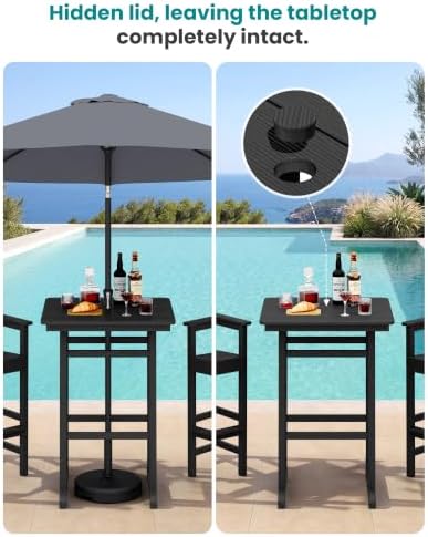 SERWALL 4 Pcs HDPE Bar Height Adirondack Chairs and Bar Table Set, Black