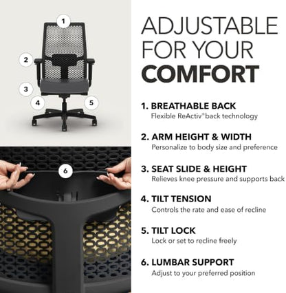 HON Ignition 2.0 ReActiv Ergonomic Office Chair, Lumbar Support, Graphite