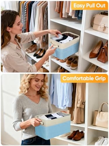 BALEINE 4 Pack Fabric Closet Storage Bins for Shelves, Linen Closet Organizers and Storage, Decorative Baskets for Organizing, Shelf, Clothes, Home, Office (Skyblue, 17''x13''x10.5'')