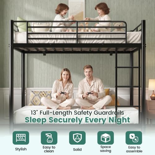 Low Metal Bunk Bed Frame for Kids,Twin-Over-Twin Floor BunkBed