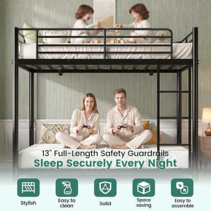 Low Metal Bunk Bed Frame for Kids,Twin-Over-Twin Floor BunkBed