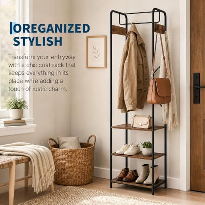 Garvee Clothes Rack Freestanding, Coat Rack with Shelf, Narrow Hall Tree